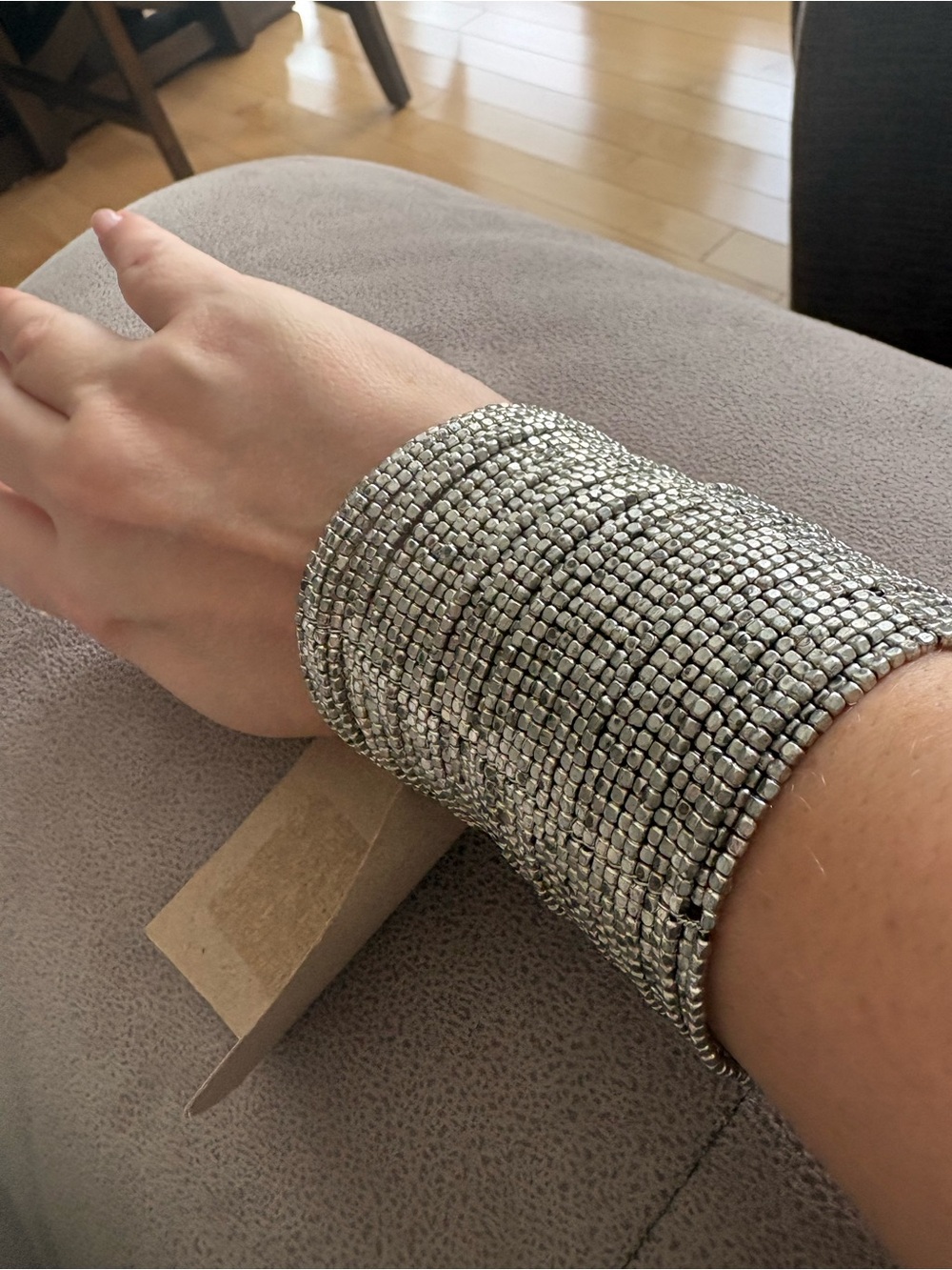 Silver Beaded Stretch Cuff Bracelet - Fashion Wearable